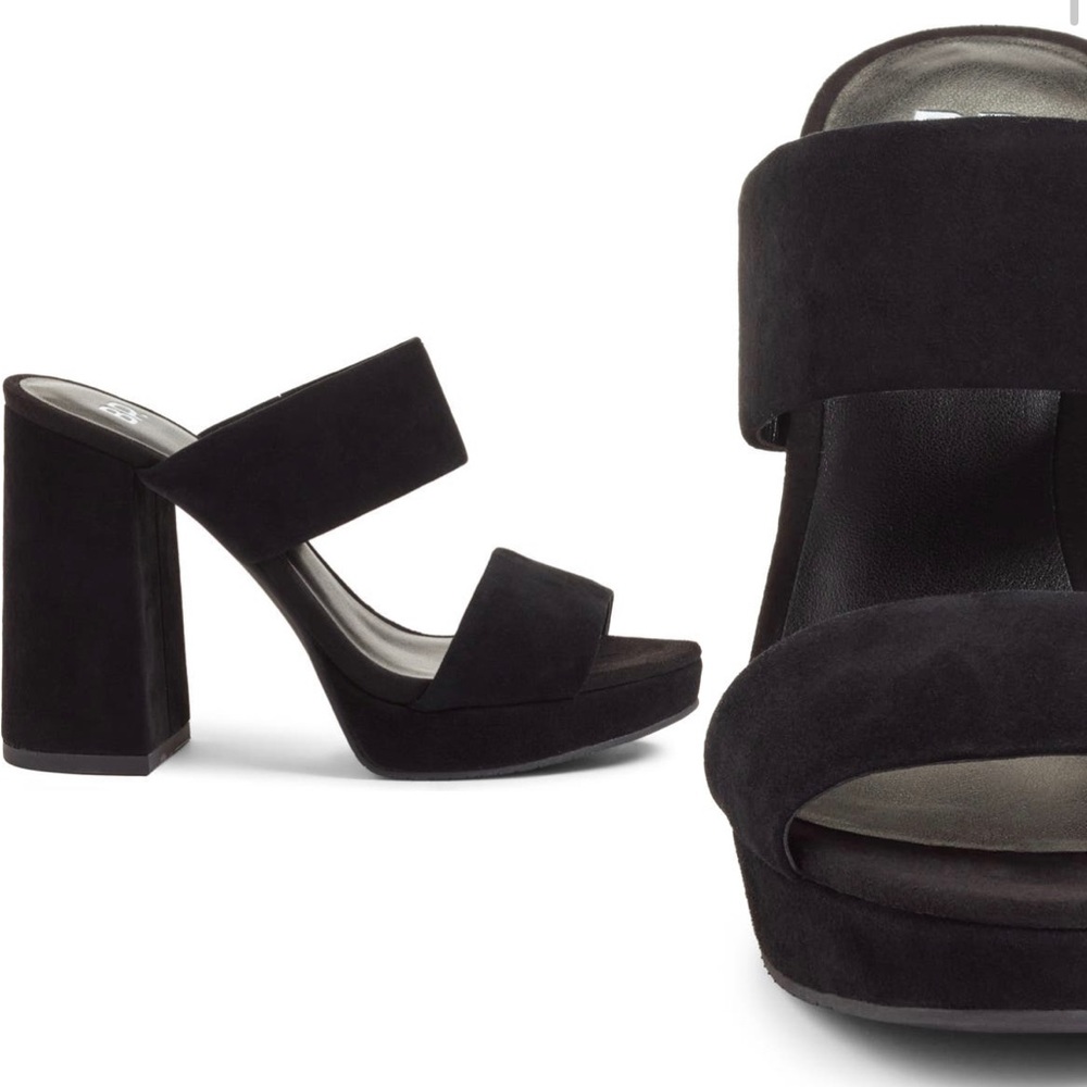 Black chunky open toe heel